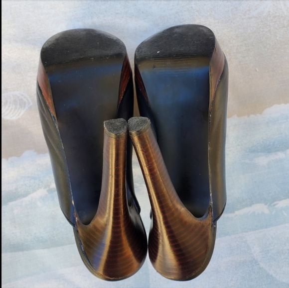 Guess Isabella Heeled Mule Black Leather Peep Toe Platform Pumps Sz 6 Medium - Picture 6 of 9